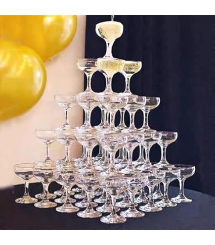 Amazon｜シャンパンタワー7段セット グラス144個 トレー付｜シャンパン