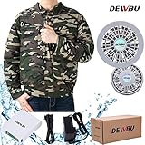 DEWBU 空調服 作業服 空調風神服 熱中症対策 長袖 半袖 工場内 屋外 農業 エアークラフト (迷彩, XXL)