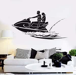 Amazon Co Jp Kdsmfaウォータースポーツビニールデカールジェットスキーウォールステッカービニールスキー壁紙家の装飾シービーチ ジェットスキーウォールウィンドウステッカー112x57cm ホーム キッチン