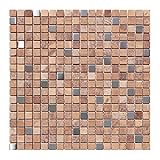 タイル シート リフォーム 屋外壁 タイルシート 天然石＋ステンレス クラウンストーン ブラウン 1枚