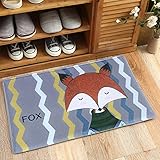 narwhaledate 1pc 100 %ポリエステルスエード漫画フォックス、クマ、ウサギパターン滑り止め安全マットノンスリップバスルーム、リビングルームキッチンマットfor Kids 16W×24
