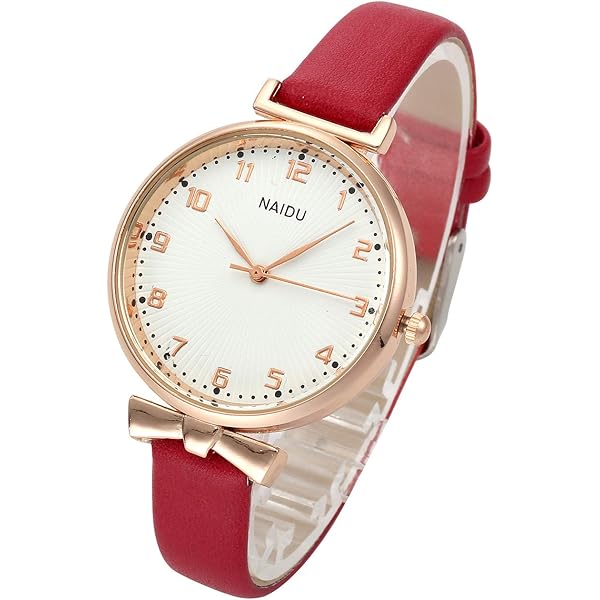 アナログクォーツ腕時計 クリーム文字盤 赤バンド Amazon | MANIFO レディース クラシック アラビア数字 アナログ