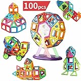 磁石ブロック マグネット 知育玩具 子供 マグネットブロック 磁気ブロック76個 他の車輪・パネルパーツ44個 AUGYMER 収納ケース付き (マグネットおもちゃ100)