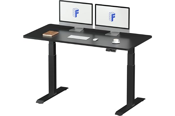 FLEXISPOT スタンディングデスク メーカー5年保証 電動式昇降デスク 高さ調節 パソコンデスク E7セット (フレーム(黒)+天板(ブラック), 140×70cm)