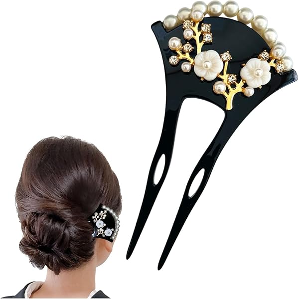 本パールのかんざし 楽天市場】バチ型かんざし -98- パール付き 二本差し 蒔絵柄 黒