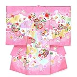 産着 女の子 お宮参りの着物 熨斗目 （正絹）「ピンク 鞠と牡丹」HGU817