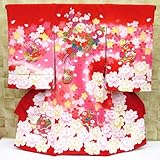 【花車・牡丹尽くし・鈴・赤】 女児　初着　祝着 のしめ 産着 女の子のお宮参り着物 高級 フードセットプレゼント付