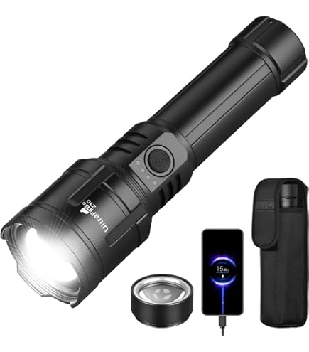 SKYFIRE LED Flashlight High Lumens,99000lm Super Bright Rechargeable Flashlight,Zoomable,Four Modes,Powerbank Waterproof Tactical Flash Light For Camping Essentials,Outdoor & Home Emergencies-No Lens