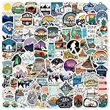 AQUALOACH アウトドア ステッカー 100枚セット 防水 光沢PVC キャンプ 旅行 トラベル 山 ハイキング 登山 スーツケース ノートPC 水筒 ボトル 車 バイク デコ シールセット おしゃれ かわいい 英字 英語 ロゴ ステッカー キャンプ用品 6～8cm ギフト プレゼント アウトドアデザイン