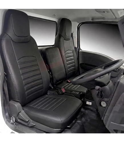【B】新品　未使用品　ISUZU エルフ標準6型　レザーカバーシート　レッド＆ブラック　トラック いすゞ エルフ 6型 標準キャブ シートカバー 艶無し 運転席 助手席