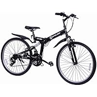 折りたたみ マウンテンバイク 折りたたみ自転車 シマノ21段変速 26インチ 自転車 MTB 前後サスペンション シマノ製グリップシフト 前後Vブレーキシステム 前後フェンダー 街乗り