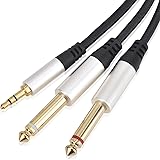 【LCYOUTH】オーディオケーブル 3.5mm to 6.35mm 変換ステレオミニプラグ 2分配 変換ケーブル オス-オス HIFI ナイロン編組 HIFI スマートフォン PC CDプレーヤー スピーカー アンプ 等に適用 (1M)