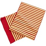 [ 京都きもの町 ] ちりめん 帯揚げ単品 赤×ゴールド ストライプ 正絹帯揚げ モダン 振袖帯揚げ 成人式 No.2