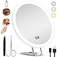 5x Magnifier with Light, Large 5x Makeup Magnifier, 5x Magnifier with Adjustable Stand & Suction Cup, 6" Travel Magnifier Compact 5x LED Magnifier