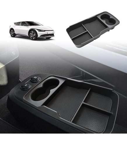 Marchfa Center Console Lower Organizer Tray – Fits 2022-2024 Kia EV6 (Black ABS, With Mats)