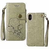 iPhone X ケース,COOSTOREJPレトロエンボス加工ローズFlorals PUレザーケース磁気カードウォレット+取り外し可能な手首ストラップのデザインは、に適用するApple iPhone