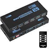 HDMIマトリックス 4x2 HDMIマトリックス セレクター 4入力2出力 HDMIマトリックス HDMI 2.0b、HDCP 2.2、HDR10、4K @ 60Hz、EDID2.2、Ultra HD、3D、ARC HIFI対応 IRリモコン付き