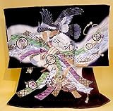 【正絹】 お宮参り着物　（初着・産着）　男児　M3-9　鷹に熨斗目・兜 黒地　新品仕立上り　★もれなく５大特典付！