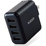 エレコム(ELECOM) USB コンセント 充電器 合計24W USB-A×4 【 iPhone ( iPhone13シリーズ対応 ) / Android / タブレット 対応 】 ブラック MPA-ACU13BK