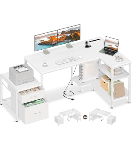 Amazon | YeTom l字デスク 幅120cm パソコンデスク 机 pcデスク モニタ