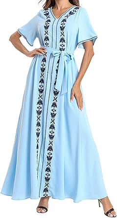 Amazon Co Jp Qianliniuinc レデイーズ アラビア カフタン エレガント マキシ イスラム 服 アバヤ プラス サイズ ドレス イスラム ハラビア ガウン レーシング 刺繍 服 ファッション小物