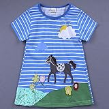 サクララ(Sakulala) ベビー服 女の子 ワンピース ストライプ柄 動物柄 馬 青 半袖 可愛い 夏秋 旅行 記念日 プレゼント 子供服 パジャマ 1-6歳
