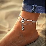 Shegirl Pineapple Layered Anklet Bracelet Sunflower Beaded Anklets Silver Pineapple Pendant Anklet Foot Jewelry for Women and