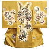 お宮参り　着物　男　正絹初着　黒　兜　金糸刺繍使い　金彩松葉　まだら地紋生地