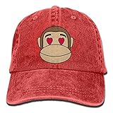 大人 デニム キャップサル モンキー 絵文字 今季最新 ダンスの帽子 ハット UVカット 紫外線対策 日よけ 小顔効果 プリント付き 無地 レッド