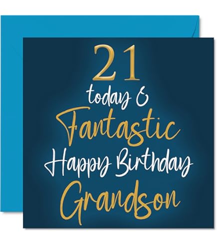 Piccadilly Greetings Group Ltd Superbe Carte De Vœux De 21e Anniversaire Avec Inscription « A Very Special Grandson On Your 21st Birthday » - Bleu