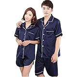Amazon Co Jp シルク パジャマ カップル ペア ルームウェア メンズ ブランド ペアルック カップル2着セット ペア お 揃い 部屋着 レディース ペアパジャマ おしゃれ 前開き 半袖 サテン 生地 効果 下着 ショートパンツ 紳士 寝巻き 夏 セット ファッション