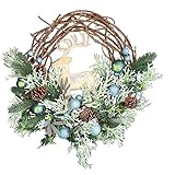 彩か SAIKA リース L 緑 グリーン インテリア用 玄関飾り トナカイ ファニー CXQ-712 Deer w/Peacock Ball Wreath