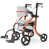Care-Parents 歩行器 四輪歩行車 アルミ製 折り畳み式 手押し車 高齢者 高さ調節可 1台3役 (簡易車椅子 シルバーカー ショッピング用)室内室外兼用 日本語説明書付き (CP-9269O オレンジ)