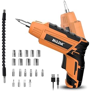 HiLDA 電動ドライバー 電動ドリル 電動 ドライバー ドリル 電動どりるドライバー 電動ドライバーセット コードレス 充電式 正逆転を切替可能 21本ビット1本延長棒付き Ledライト付き 小型 軽量 USB/アダプター充電式
