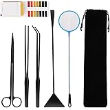 HOTOOLME Aquarium Fish Tank Starter Kits 6 in 1 Stainless Steel Fish Tank Cleaning Tools Sets with Fishing Net and 80pcs PH P
