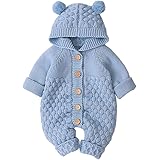 [Mornyray] ベビー服 ロンパース カバーオール ニット 長袖 帽子つき 前開き 春 秋 冬 コットン 女の子 男の子 0-24ヶ月