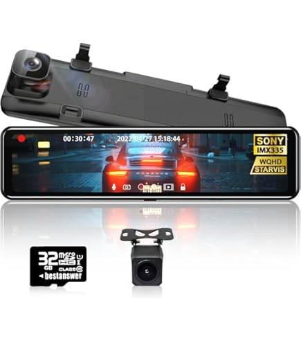 ドライブレコーダー ミラー型 4KHD 画質 前後カメラ 伸縮式 タッチパネル ドライブレコーダー ミラー型4KHD画質・降圧ケーブル伸縮式