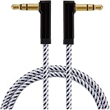 Aux ケーブル,CableCreation 3.5mmオーディオケーブル 90度角度付き（両側L型）L型-L型ステレオ・オーディオ・ケーブル 0.9M/ブラック＆ホワイト