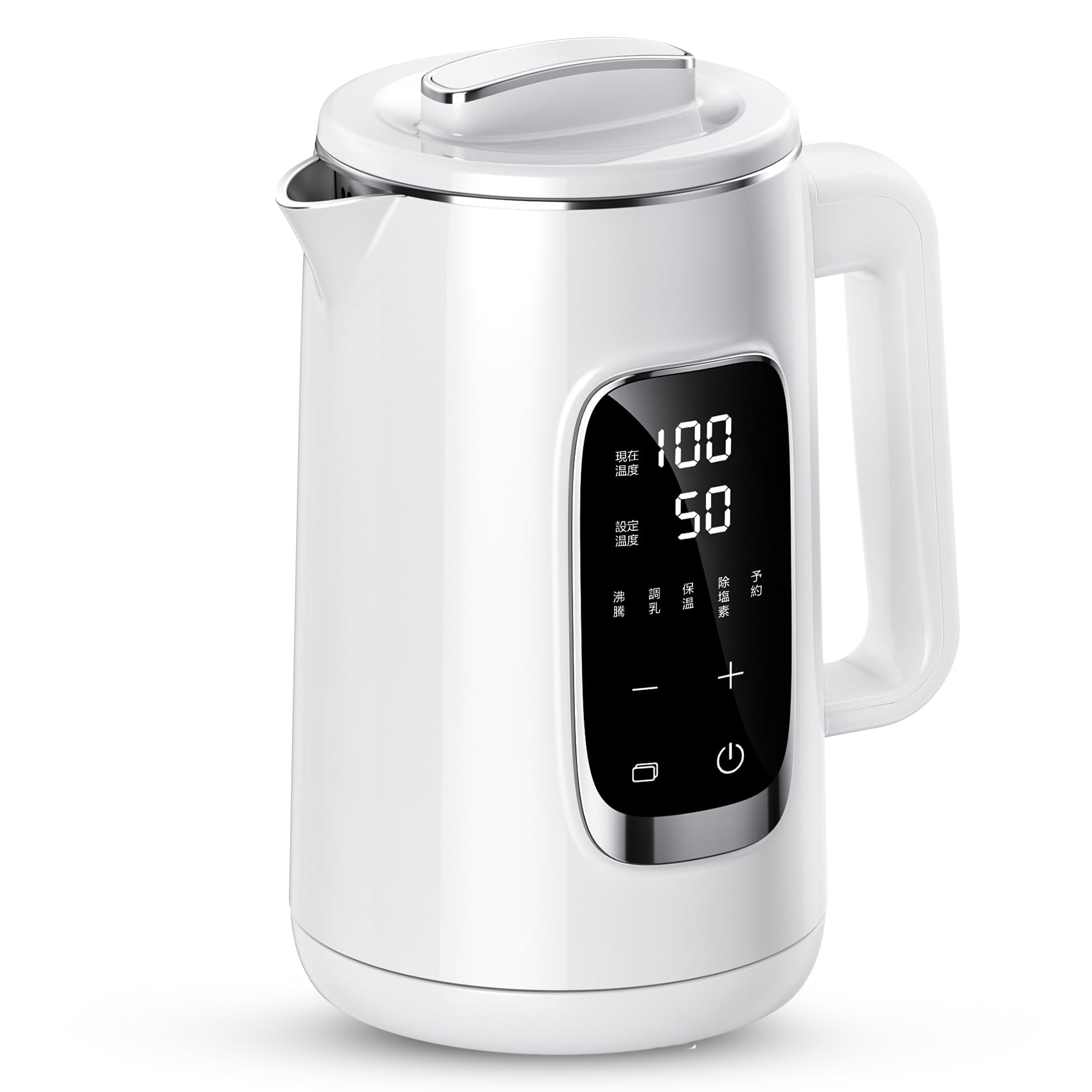 電気ケトル 1.5L【除塩素機能・温度調節±1℃・長時間保温】1000W急速沸騰 304ステンレス製 二重構造防焼け 空焚き防止 LEDディスプレイ 簡単操作 お手入れ簡単 PSE認証 温水/コーヒー/お茶/調乳対応 電気ポット兼用(ホワイト/2ピン