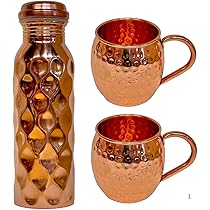 Amazon｜Mam Rasoi 銅製 ウォーターボトル1本 マグカップ 2個