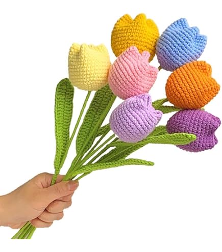 Amazon｜手編みニットフラワー カラー人工チューリップ花擬似かぎ針花
