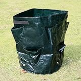 RaiFu 植え袋 8ポケット イチゴ育成 PE布 植物 成長バッグ DIY 野菜 植え付け 容器バッグ 厚い 庭 ポット ガーデン用品 ダークグリーンPE布 35cm*45cm