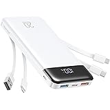 Charmast 20000mAh Power Bank 22.5W Built in 4 Cables, Slim USB C Portable Charger, LED Display Battery Pack with 5 Output and
