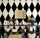 SOOMJ ブラック＆ホワイトフェイク大理石トレリスウォール壁画壁紙は、アップ本当のルックス！