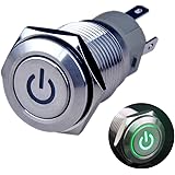 Ulincos U16F5 オルタネート 押しボタンスイッチ 防水スイッチ 切り替え IP67 グリーン LED 1NO1NC SPDT ON/OFF シルバー ステンレススチール 12V 16mm IP67防水 カプラー付き