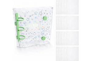 [Tagemo] シール帳 透明 A8 星柄 シールバインダー 3穴 ミニバインダー リフィル10枚付 トレカケース チェキ アルバム 持ち運び 収納 女の子 大人 推し活 キラキラ ダブルボタン (クリアスター)（グリーンスター）