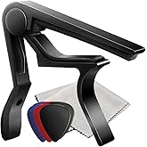 RocksoN ワンタッチ ギター カポタスト ファイバークロス ティアドロップ タイプ ピック 6枚 フォーク エレキ クラシック アコースティック 黒 ブラック(1個)