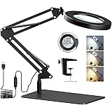 Magnifying Desk Lamp with Base & Clamp, 8X Magnifying Glass with Light and Stand LED Desk Lamp, 3 Color Modes, Adjustable Bri