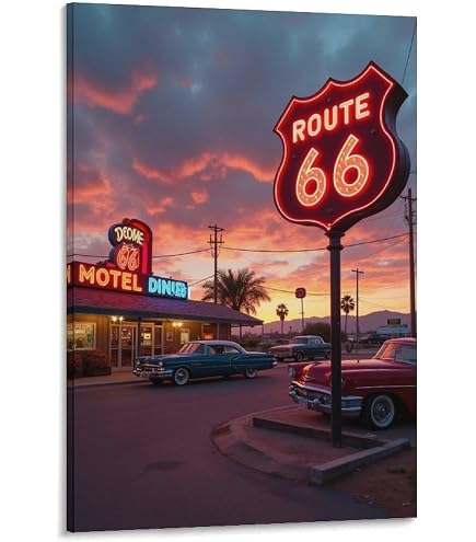 Amazon｜インテリアポスター ヴィンテージ アメリカン ルート 66 ROUTE