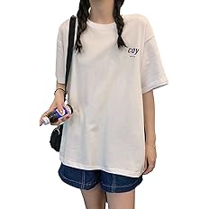 Amazon 韓国 レディース Tシャツ 韓国ファッション Tシャツ 半袖tシャツ 夏服 韓国 Tシャツレディース チュニック トップス 夏 グレー Tシャツ カットソー 通販